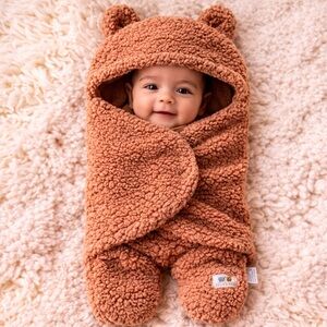 Blue Snail Teddy Bear Baby Bunting Sherpa Wrap Footed Cozy Brown